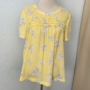 Elle Floral Ruffle Front Pleated Chiffon Shear Top